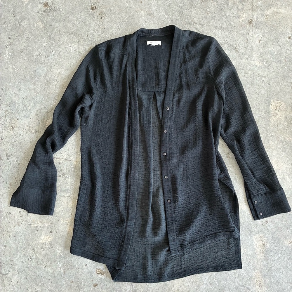 Sheer crinkle beach cover up Button-Up blouse top cardigan S